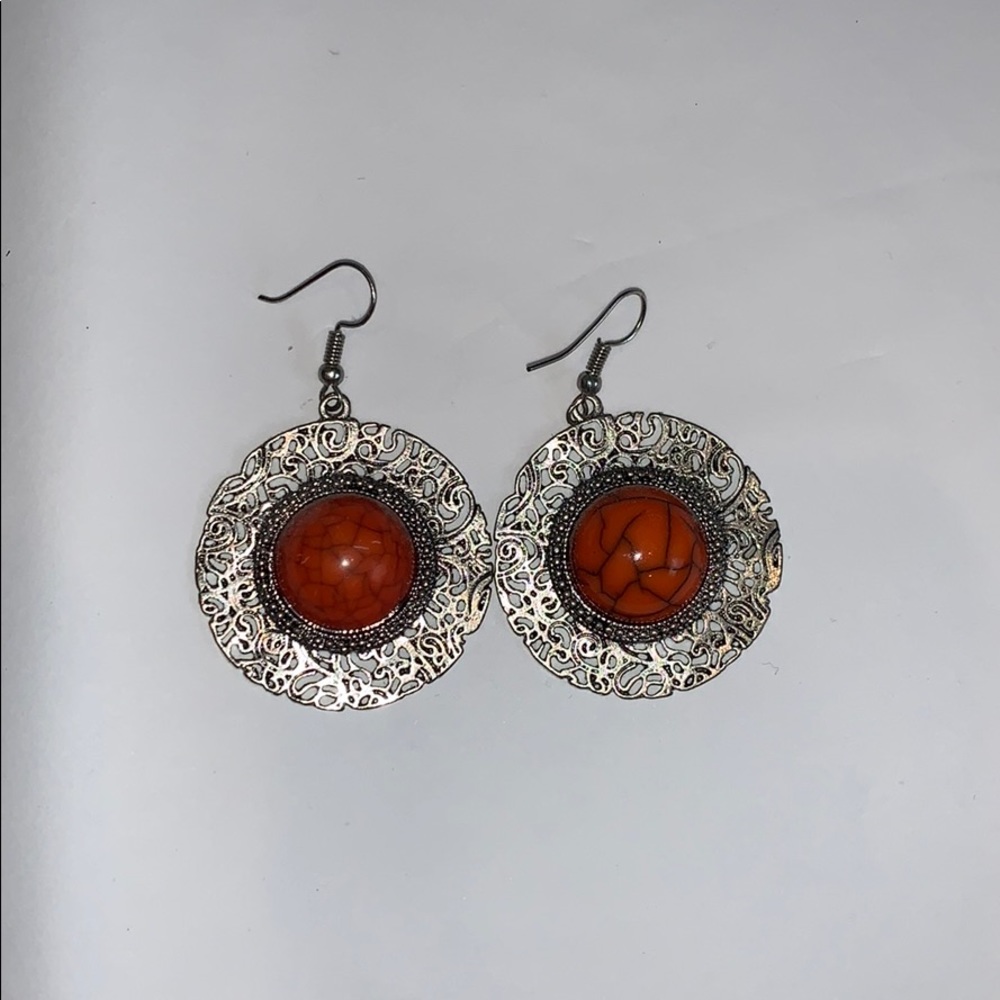 Orange and silver color earrings